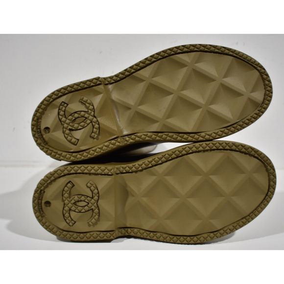 Chanel REV Dark Beige Caoutchouc White CC Logo High Pull On Rubber Rain Boots 36 - Picture 12 of 12